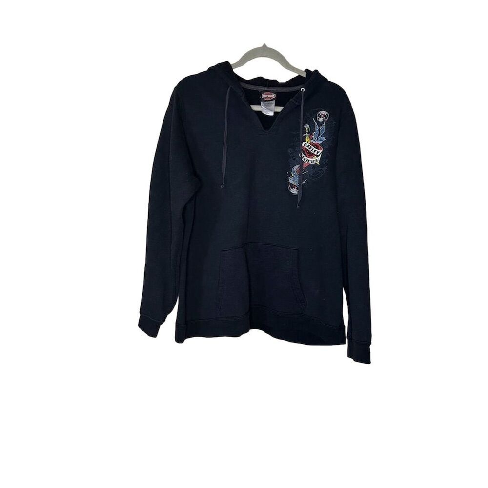Harley-Davidson Women's Pullover Hoodie Black Size 1X Front Pocket Drawstring